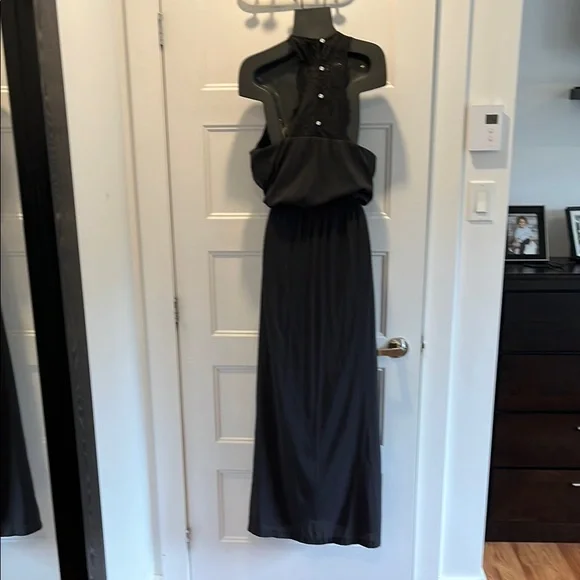 H&M Black Ruched Tie Front Halter Maxi Dress - Picture 2 of 3